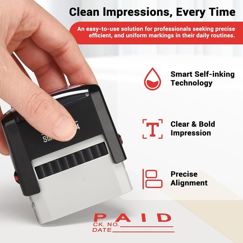 KTWT Paid Self Inking Stamp, Paid Stamps for Retail Use, Self Inking Stamp with Red Ink, Rubber Stamps for Business, with Check NO. & Date - Image 3